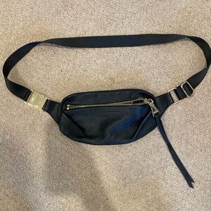 Aimee Kestenberg Black Leather Belt Bag with Gold Accents